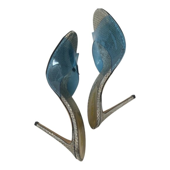 New Rare Paris Texas Metallic Gold Silver Snakeskin Leather Blue PVC Mules 8 38 - Picture 7 of 14